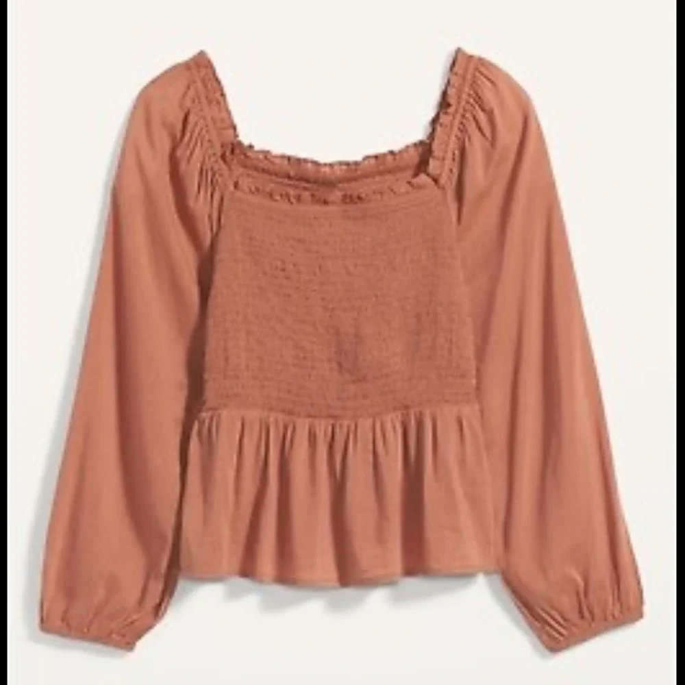 NWT Old Navy Ruffled Square Neck Top Smocked‎ Peplum Long Puff Sleeve Boho XL